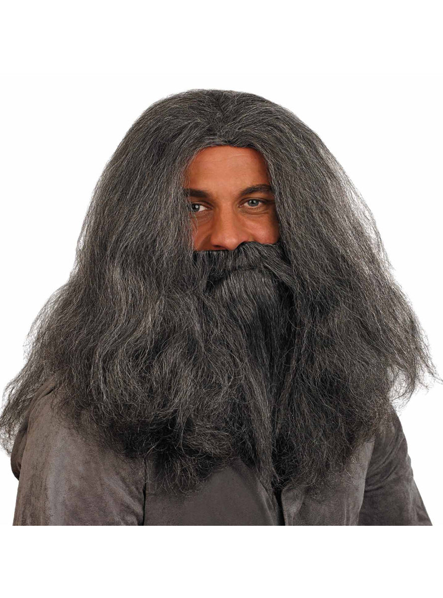 Bushy Dark Grey Wizard Wig and Beard Set for Men - Alternate Image