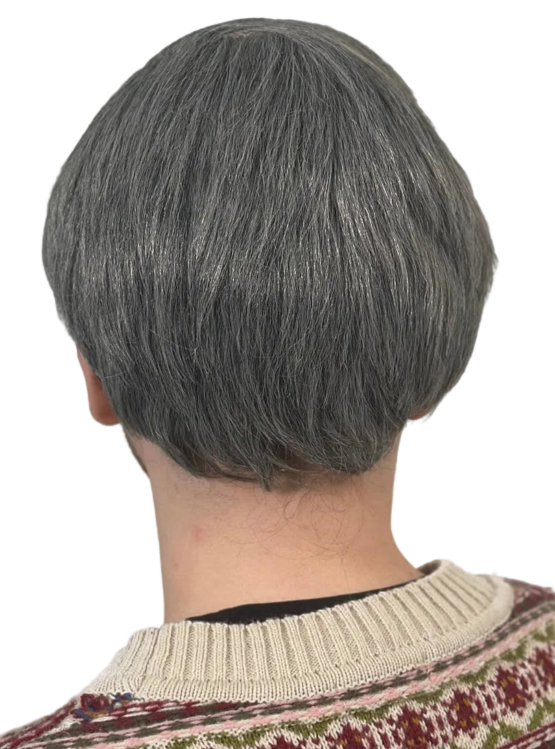Grey Combover Mens Old Man Costume Wig - Back Image