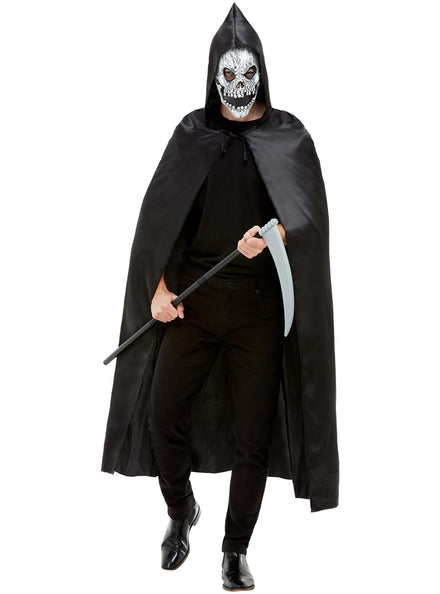 Grim Reaper Mens Black Cape Mask And Scythe Costume Accessory Set - Main Image