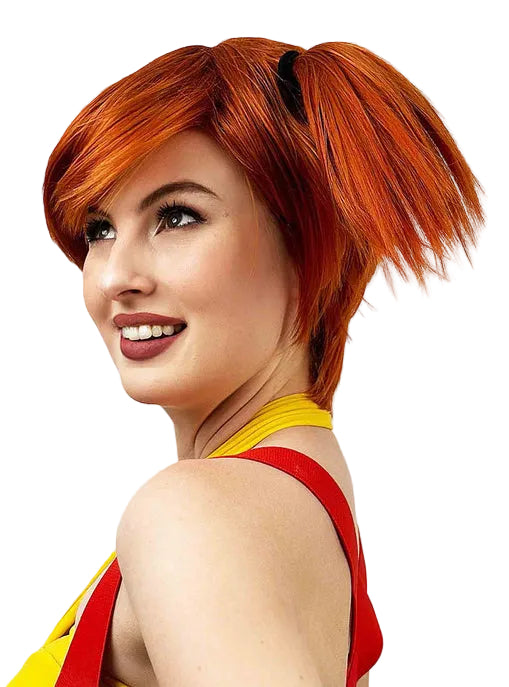 Gym Leader Womens Copper Cosplay Costume Wig with Ponytail - Side Image