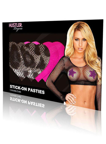 Womens Heart Shape Stick On Pasties 2 Pack with Black Snake Print and Pink Metallic