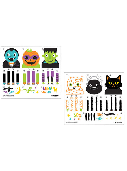 Pack of 12 Halloween Themed Character Temporary Hand Tattoos - Main Image