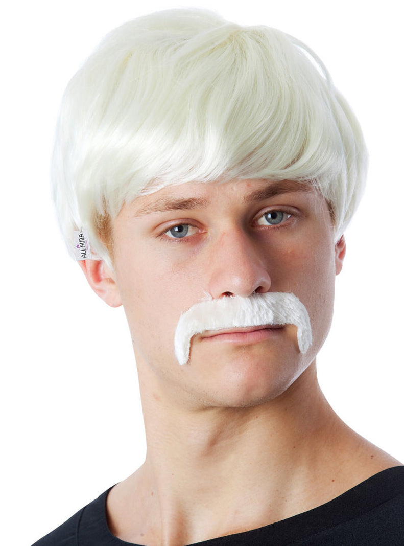 Hans Mens Short Blonde Costume Wig with Moustache - Main Image