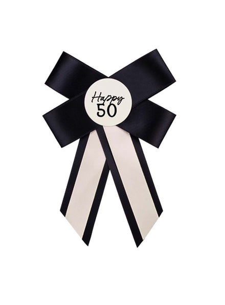 Happy 50th 17cm Black and White Rosette - Main Image