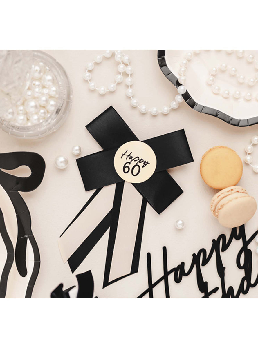 Happy 60th 17cm Black and White Rosette - Lifestyle Image
