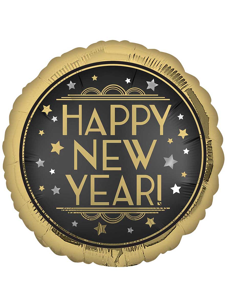 Black And Gold Round 45cm Happy New Year Foil Balloon