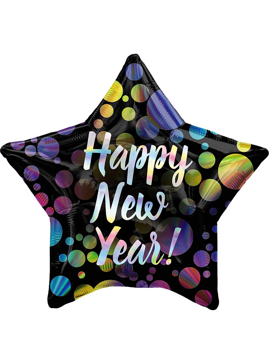 Iridescent Bubbles Star Shaped 45cm Happy New Year Foil Balloon