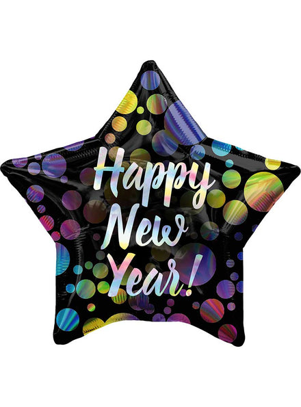 Iridescent Bubbles Star Shaped 45cm Happy New Year Foil Balloon