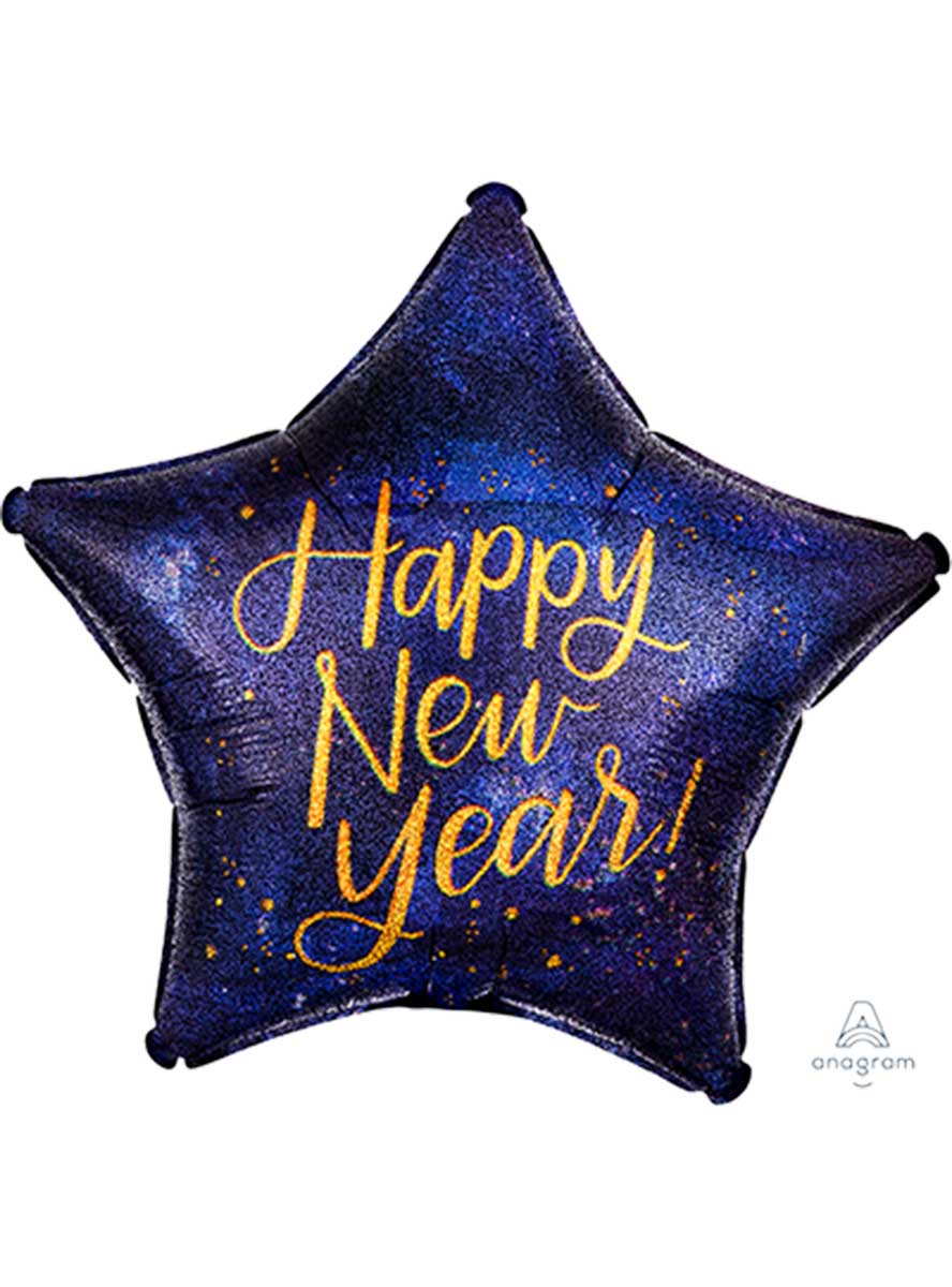 Midnight Blue Holographic Star Shaped 45cm Happy New Year Foil Balloon