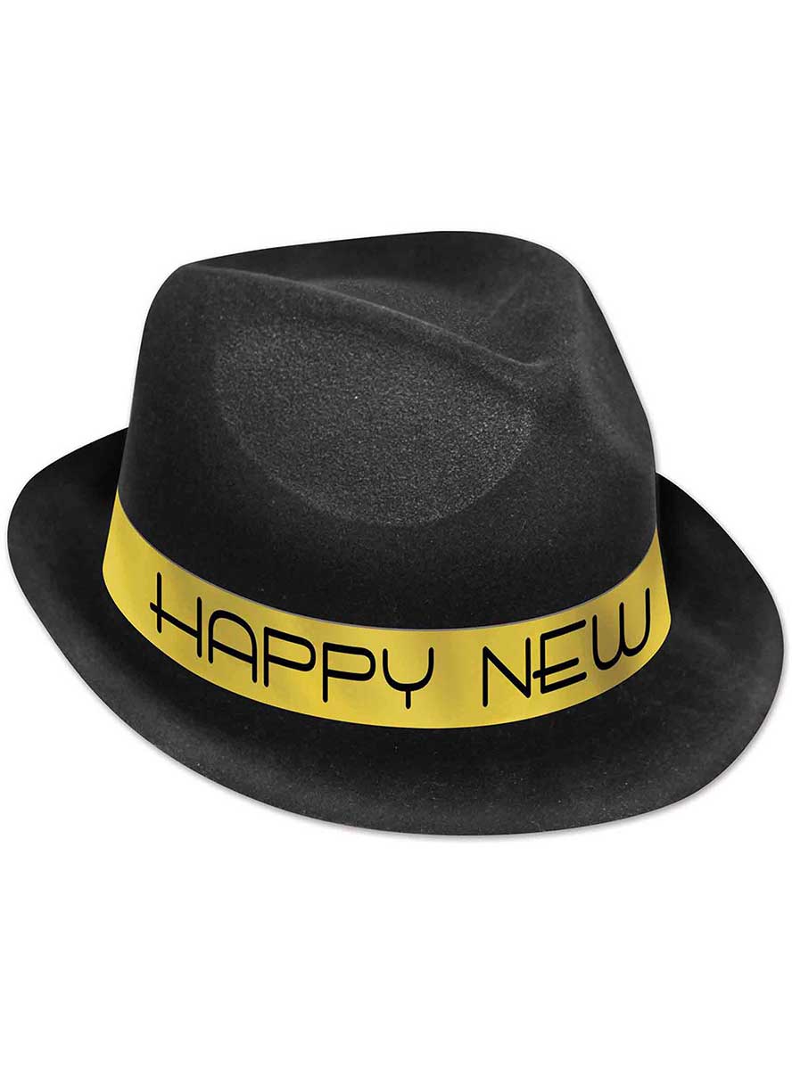 Black Chairman Hat With Gold Trim Happy New Year Accessory