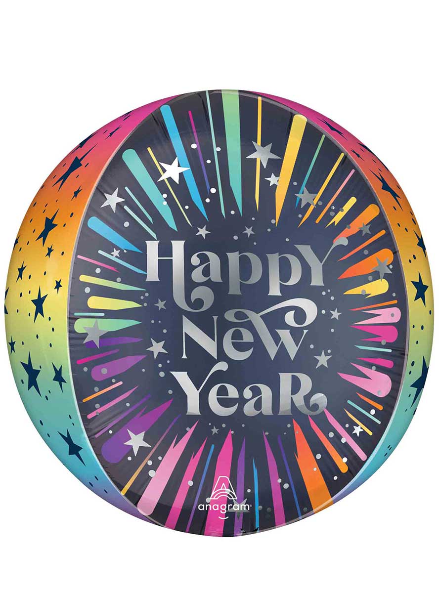 Rainbow Blast 40cm Round Orb Happy New Year Balloon – Main Image