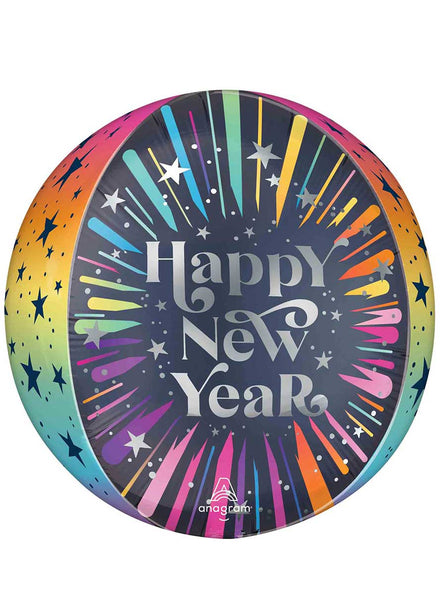 Rainbow Blast 40cm Round Orb Happy New Year Balloon – Main Image