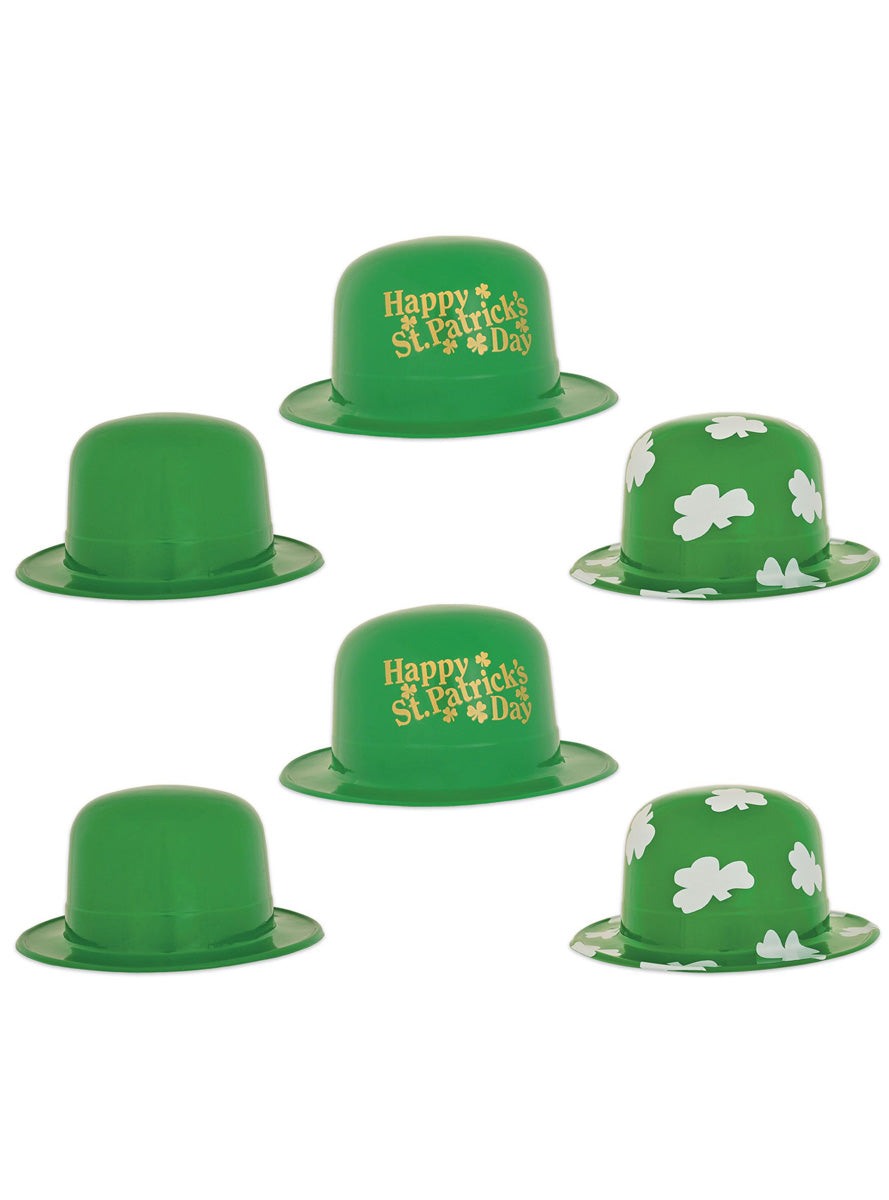 Happy St Patricks 6 Pack Green Plastic Party Hats - Main Image