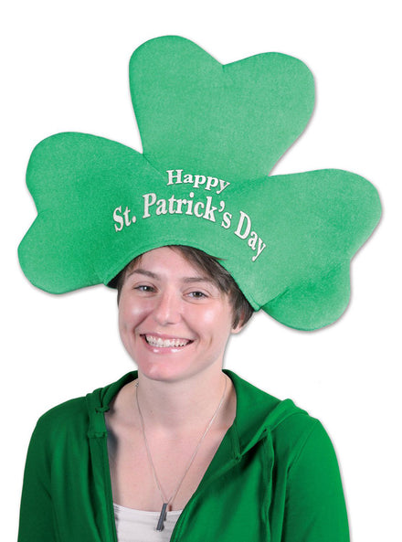 Happy St Patricks Day Green Shamrock Plush Costume Hat - Main Image