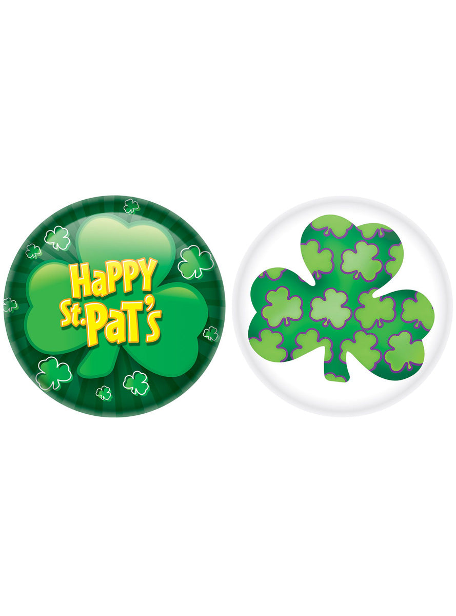 Happy St Pats 2 Pack Green Shamrock Badges - Main Image