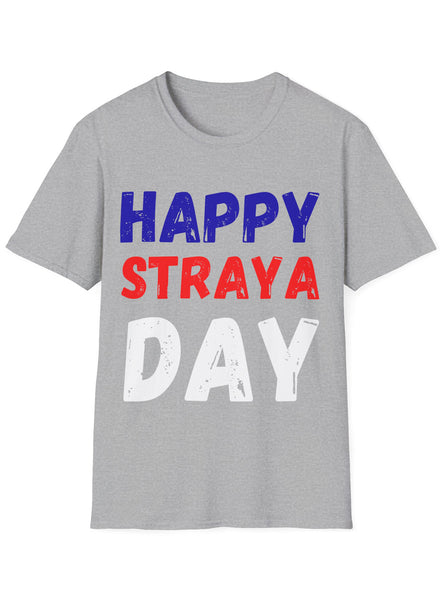Adults Grey T-Shirt with Happy Straya Day Print