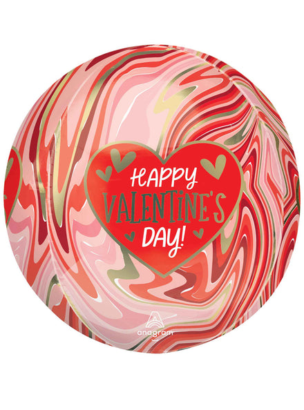 Happy Valentines Day Red Twisty Marble 40cm Orbz Balloon - Main Image