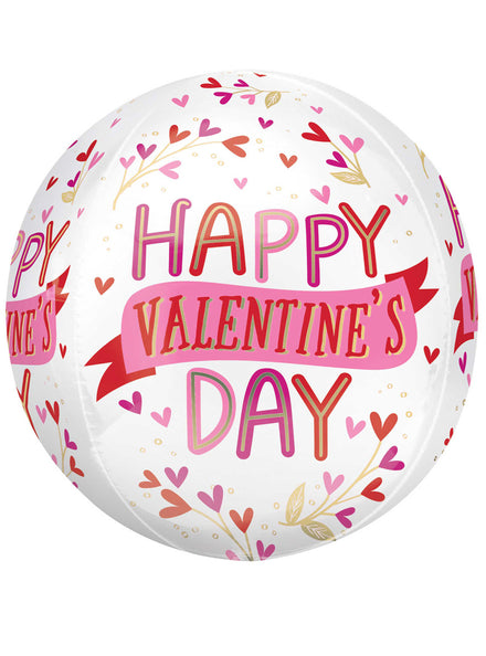 Happy Valentines Day Satin Botanical 40cm Orbz Balloon - Main Image