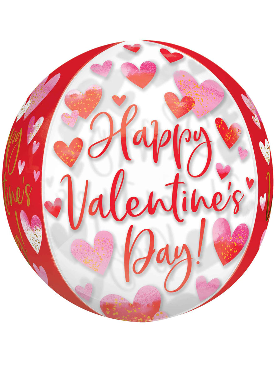 Happy Valentines Day Watercolour Hearts 40cm Orbz Balloon - Main Image