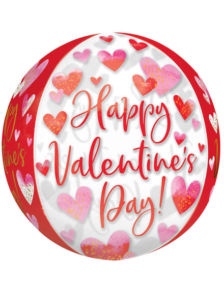 Happy Valentines Day Watercolour Hearts 40cm Orbz Balloon - Main Image