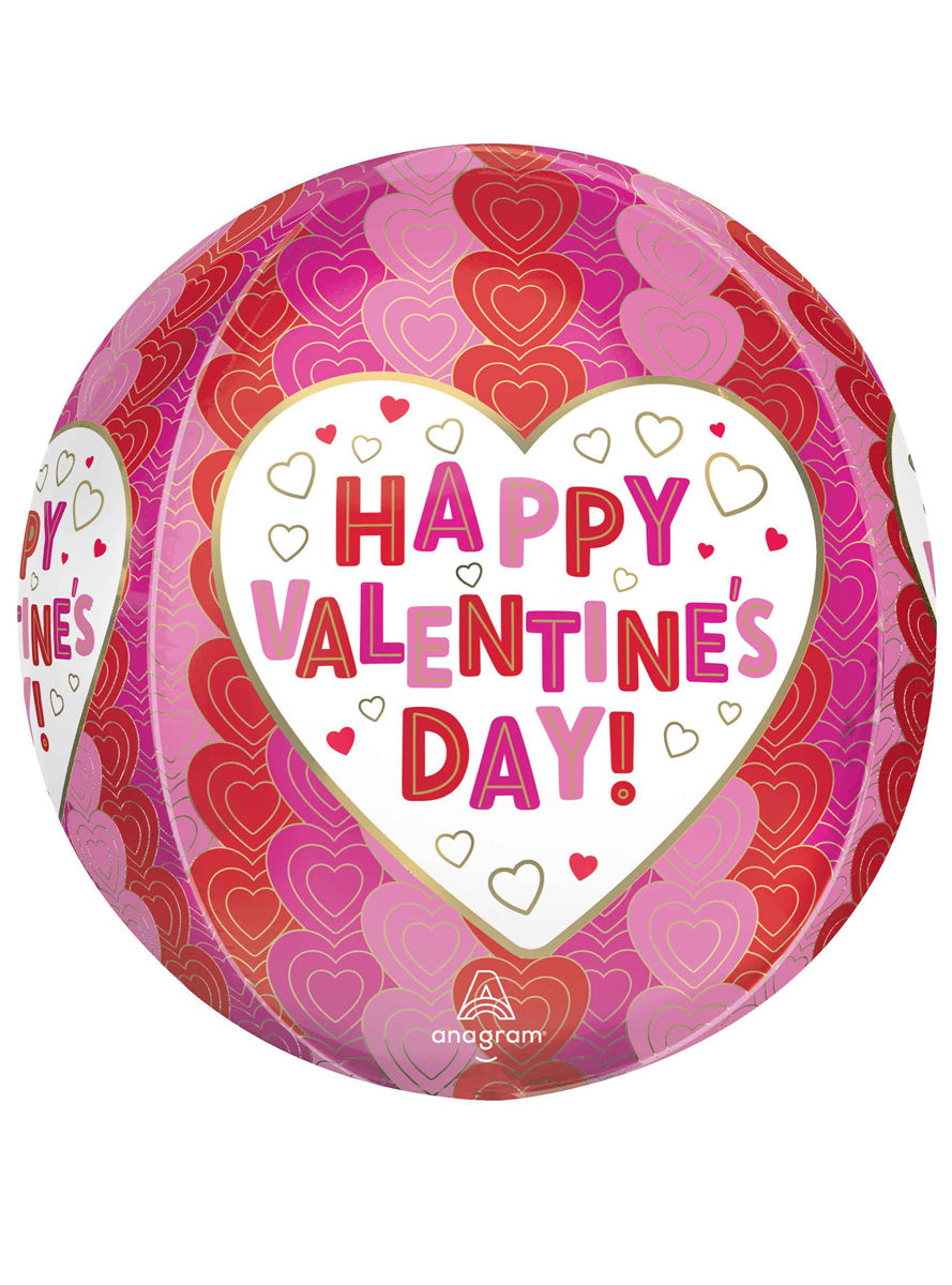 Happy Valentines Day Wrapped in Hearts 40cm Orbz Balloon - Main Image