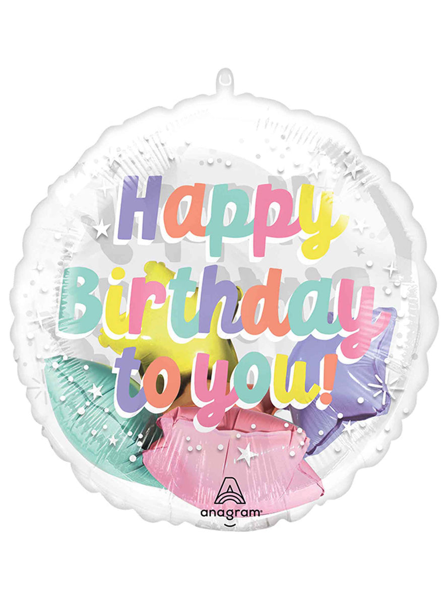 Happy Birthday 50cm Pearlised Round Foil Balloon - Main Image