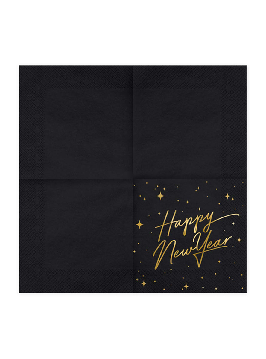 Black Happy New Year Napkins - Unfolded Image