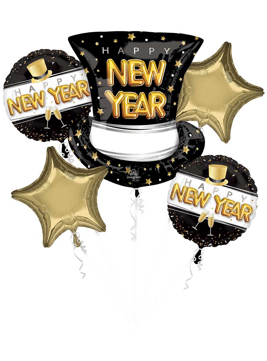 Pop Clink Cheers 5 Pack Happy New Year Foil Balloons