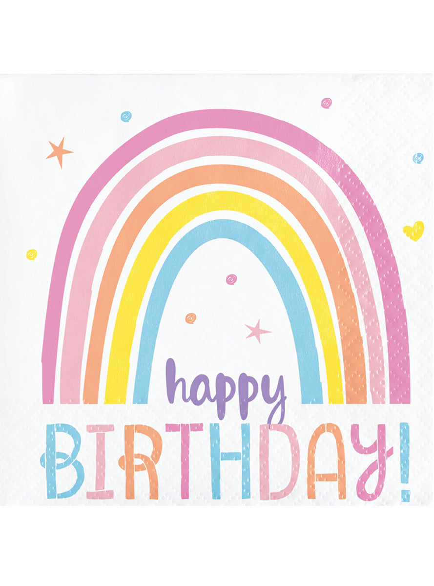 Happy Rainbow 16 Pack Happy Birthday Beverage Napkins – Main Image