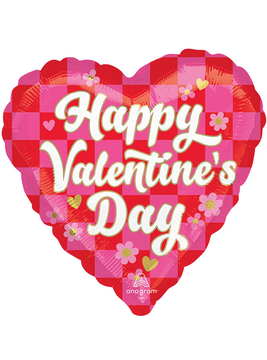 Happy Valentines Day Checkerboard 45cm Heart Shaped Foil Balloon - Main Image