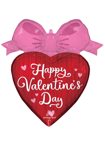 Happy Valentines Day Croquette Bows Supershape Heart Foil Balloon - Main Image