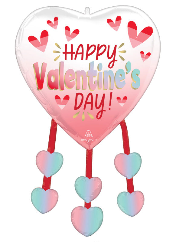 Happy Valentines Day Diffused Ombre Hearts 86cm Supershape Foil Balloon - Main Image