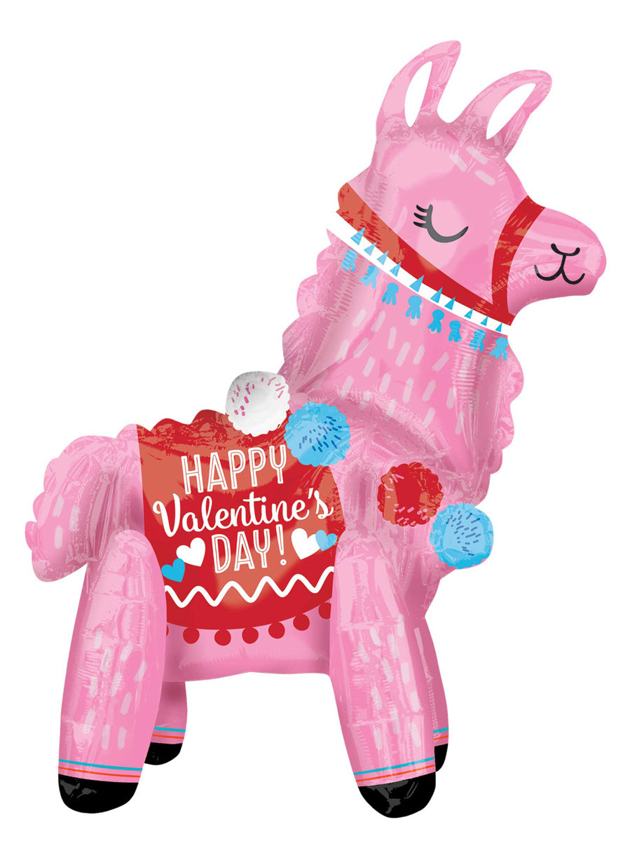 Happy Valentines Day Pink 55cm Air Fill Standing Lama Foil Balloon - Main Image