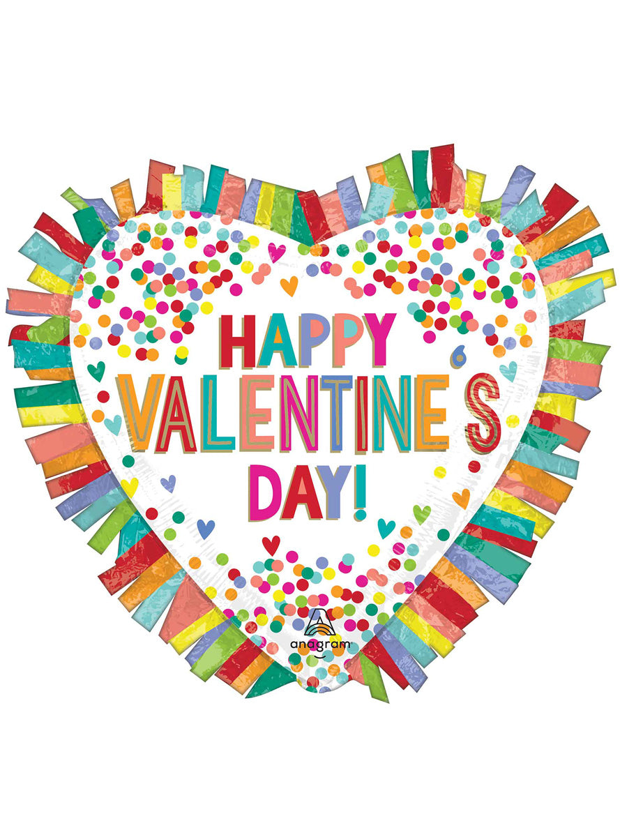 Happy Valentines Day Rainbow Fringe 58cm Foil Balloon - Main Image