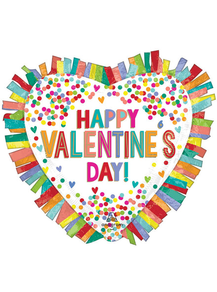 Happy Valentines Day Rainbow Fringe 58cm Foil Balloon - Main Image
