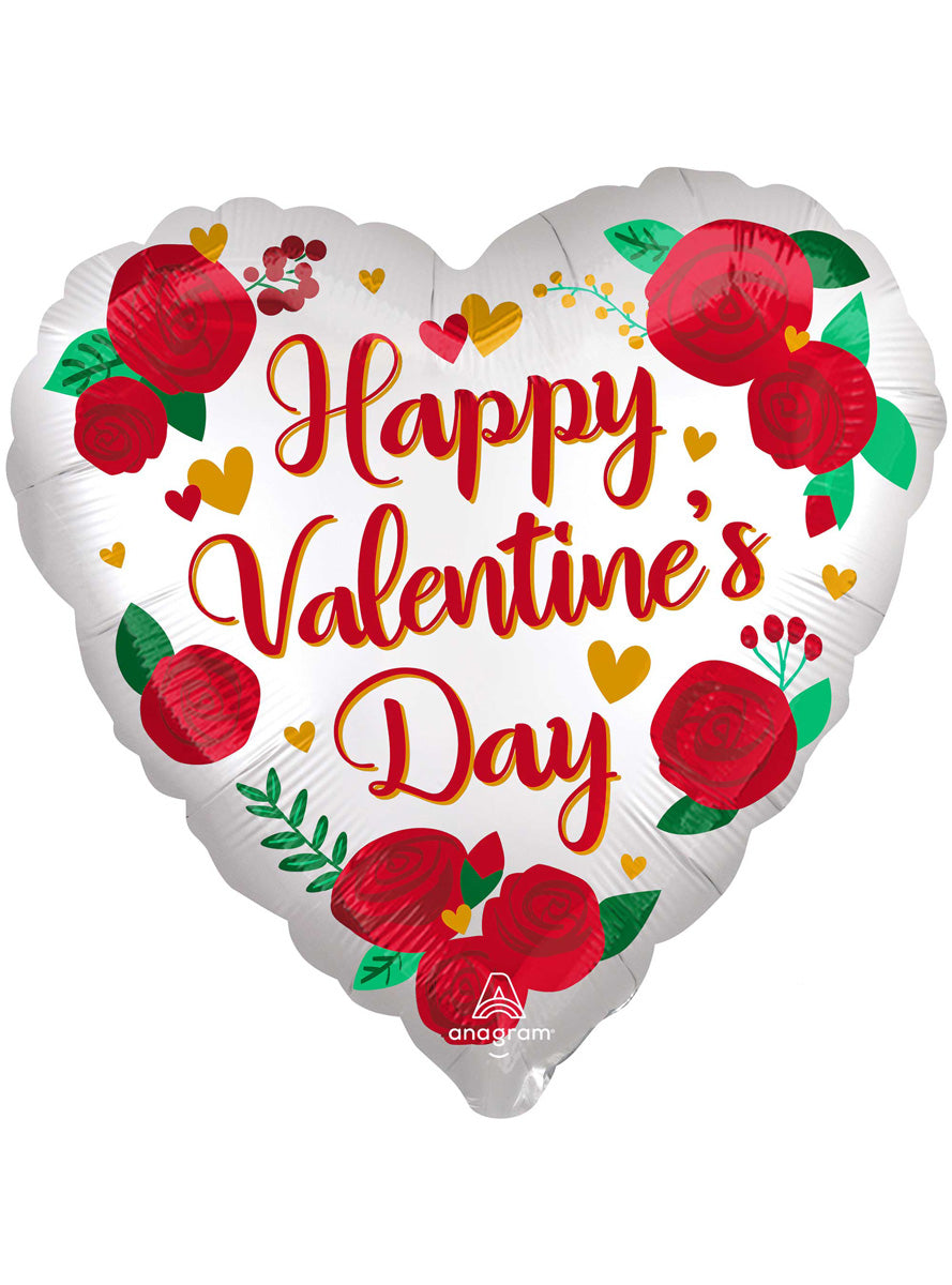 Happy Valentines Day Satin Infused Roses 71cm Jumbo Shape Foil Balloon - Main Image