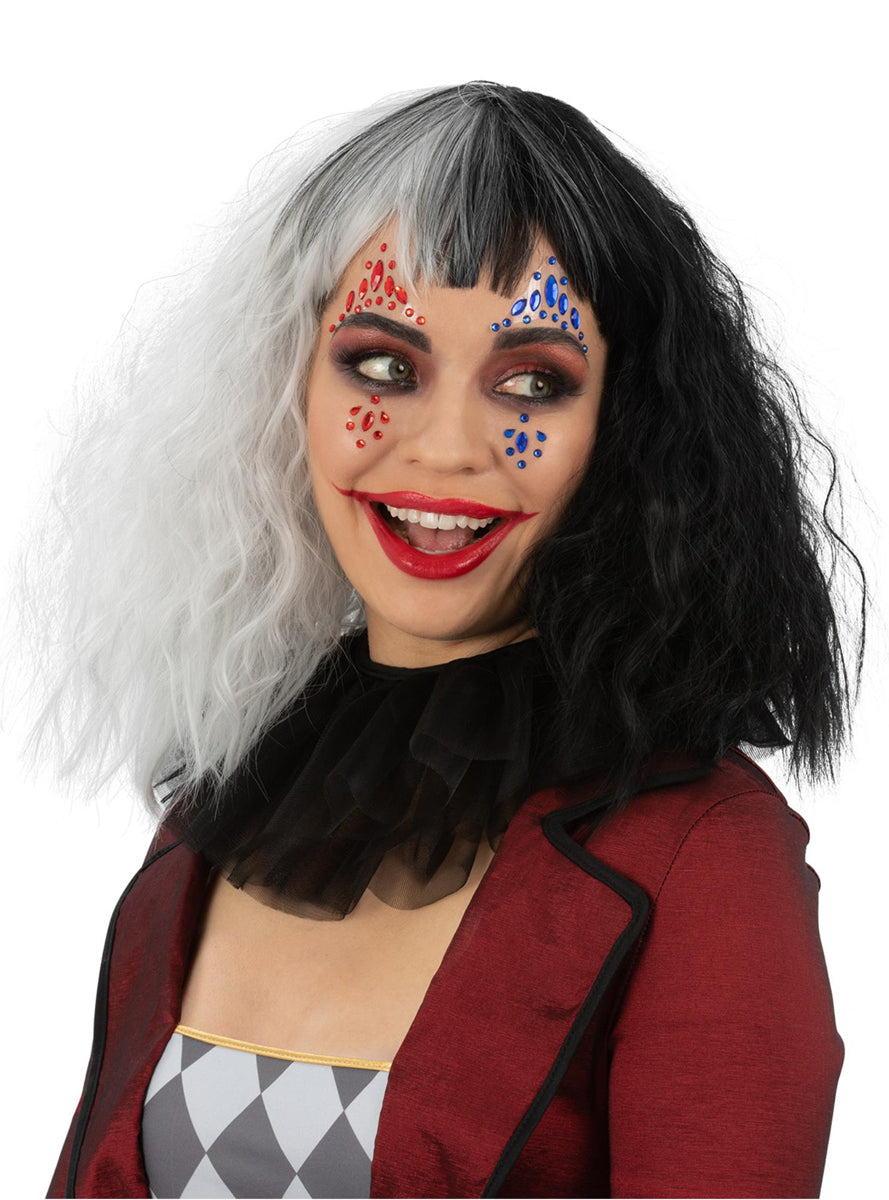 Red and Blue Harlequin Jester Face Jewels - Main Image