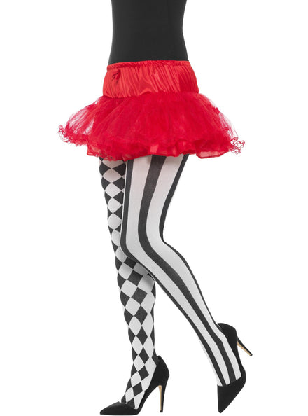 Womens Black and White Harlequin Costume Stockings