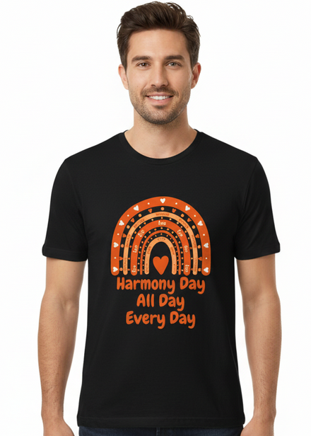 Adults Black T-Shirt with Harmony Day All Day Every Day Print Main Image