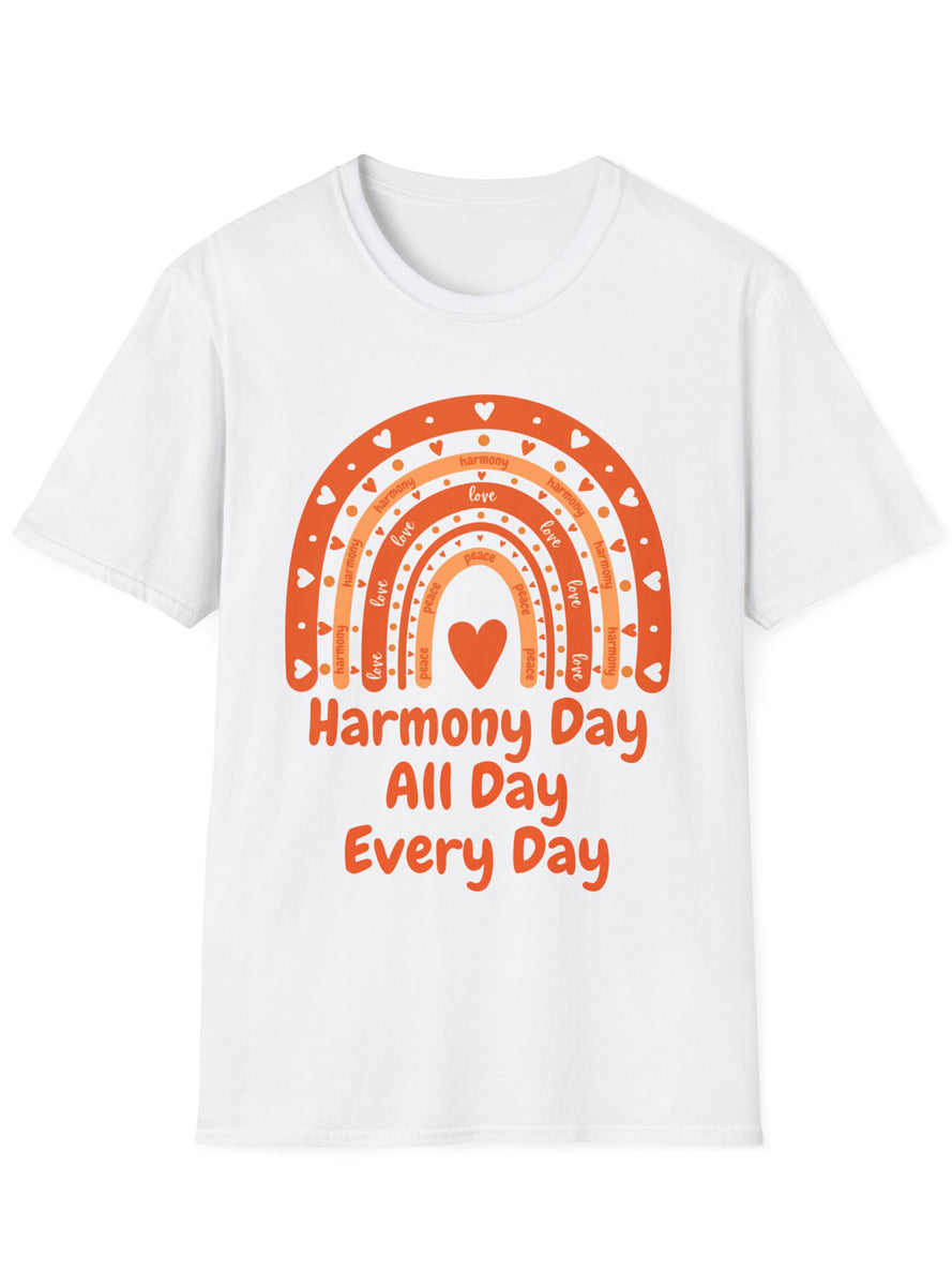 Adults White T-Shirt with Harmony Day All Day Every Day Print