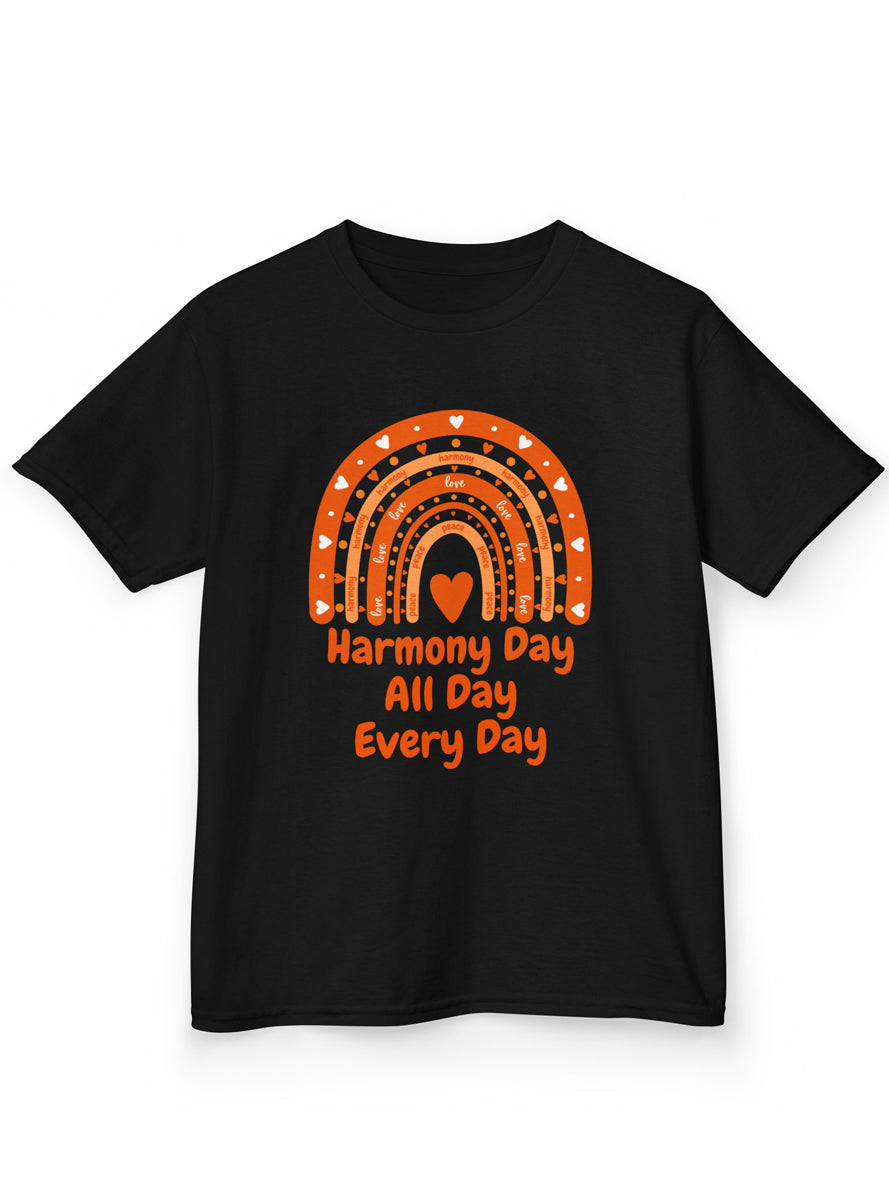 Kids Black T-Shirt with Harmony Day All Day Every Day Print