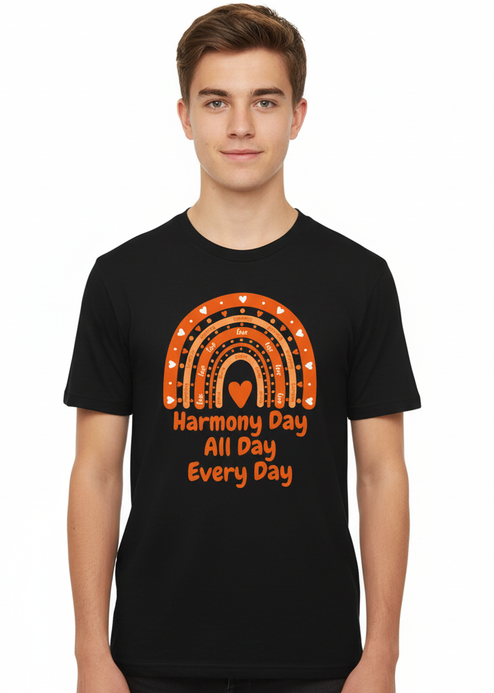 Teens Black T-Shirt with Harmony Day All Day Every Day Print Main Image