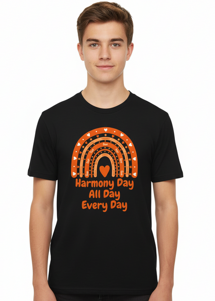 Teens Black T-Shirt with Harmony Day All Day Every Day Print Main Image