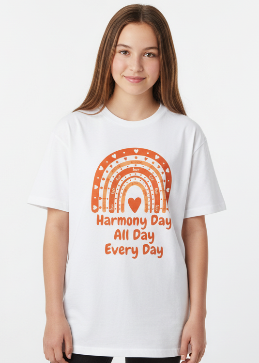 Teens White T-Shirt with Harmony Day All Day Every Day Print Main Image