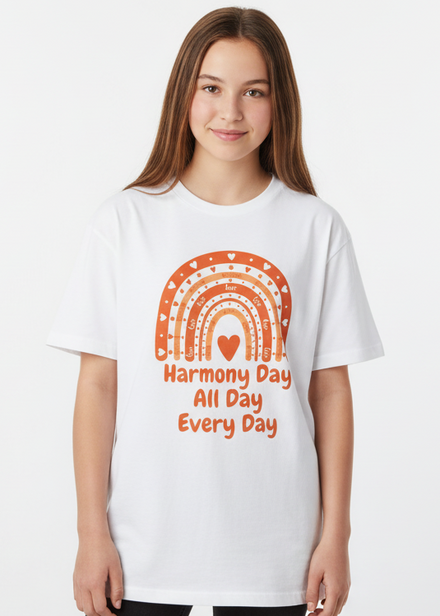 Teens White T-Shirt with Harmony Day All Day Every Day Print Main Image