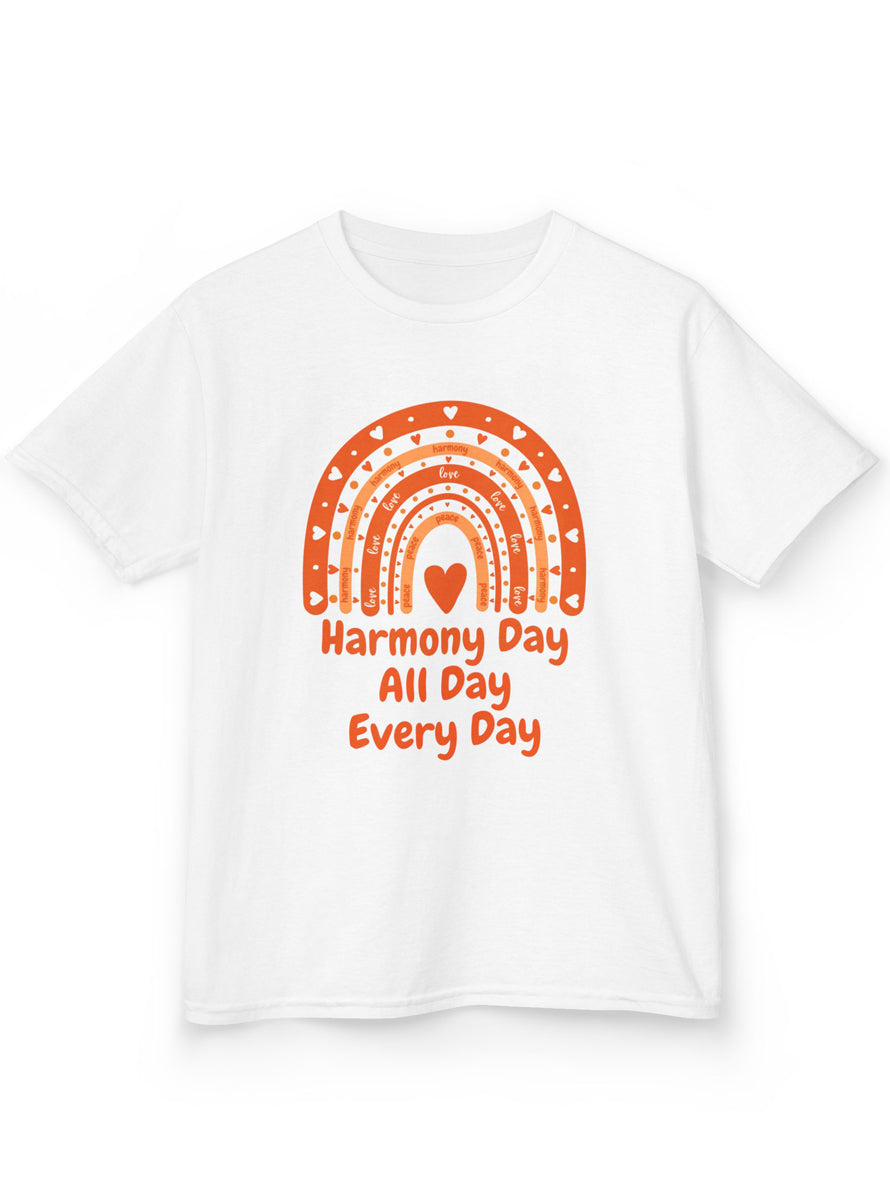 Teens White T-Shirt with Harmony Day All Day Every Day Print