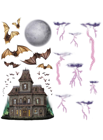 Pack of 16 Haunted House and Sky Wall Decorations - Main Image