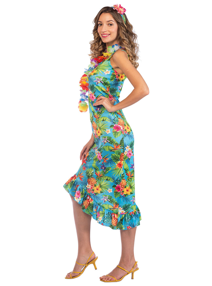 Womens Blue Tropical Hawaiian Costume - Side Image