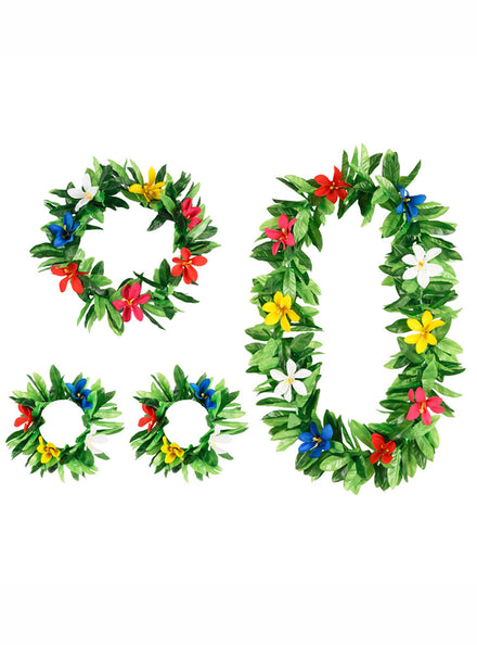 Hawaiian Leis Necklace Headband and Bracelet Costume Accessory Set - Main Image