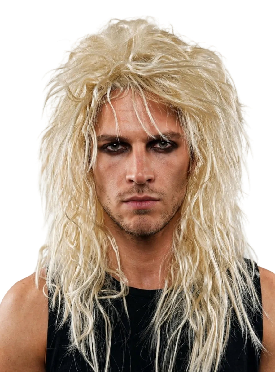 Heavy Metal Rocker Mens Blonde 80s Costume Wig - Main Image